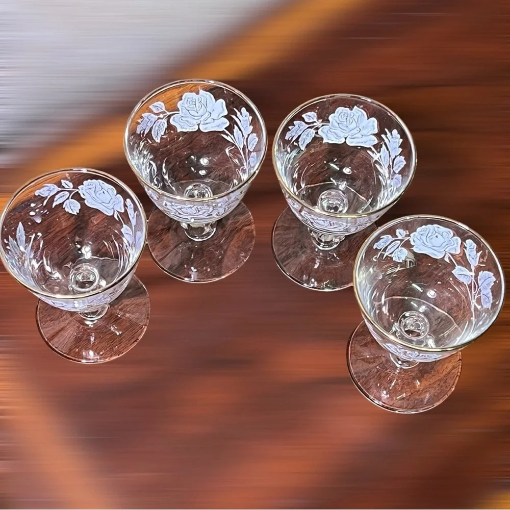 MCM Libbey Rose Bouquet Cordial Glasses - Set of 4 -